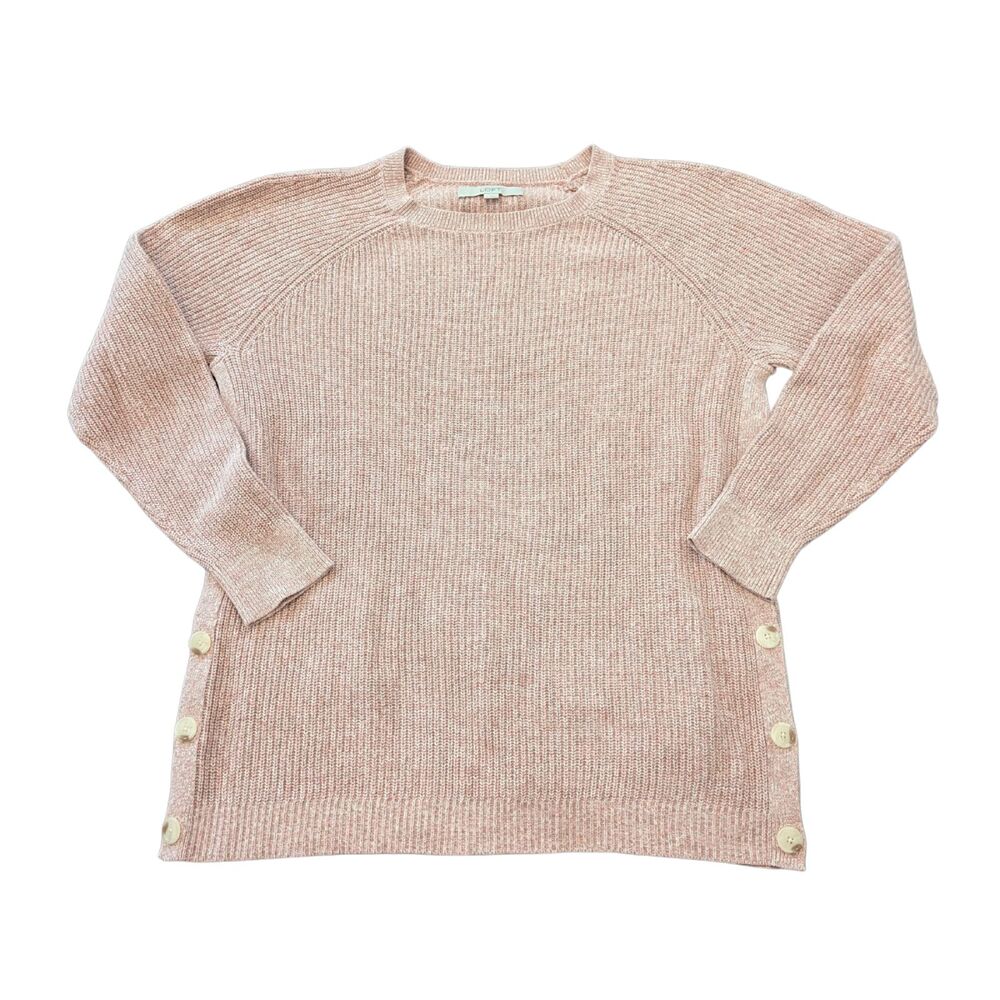 Loft | Women's Large | 100% Cotton Soft Pink Knit Sweater w/ Button Up Sides